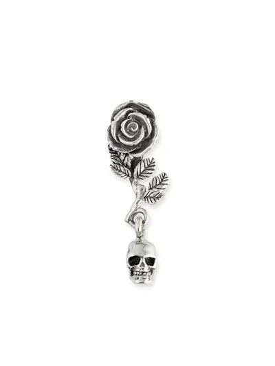 Emanuele Bicocchi Drop Style Rose Skull Earrings In Metallic
