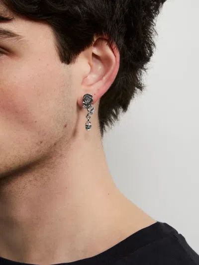 Emanuele Bicocchi Drop Style Rose Skull Earrings In Metallic