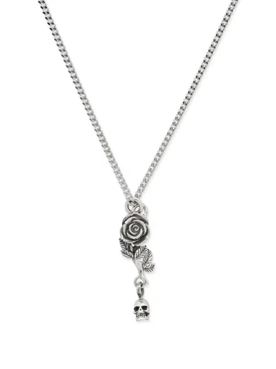 Emanuele Bicocchi Sterling Silver Rose And Skull Pendant Necklace