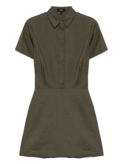 Theory Short-sleeve A-line Mini Shirtdress In Green