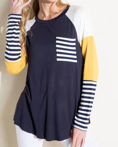Nic & Jo Colorblock Multicolored Longsleeve Top In Navy In Blue