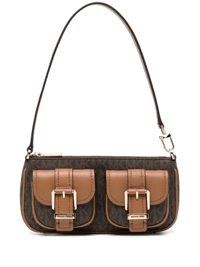 Michael Kors Zoe Shoulder Bag Printed Canvas In Braun