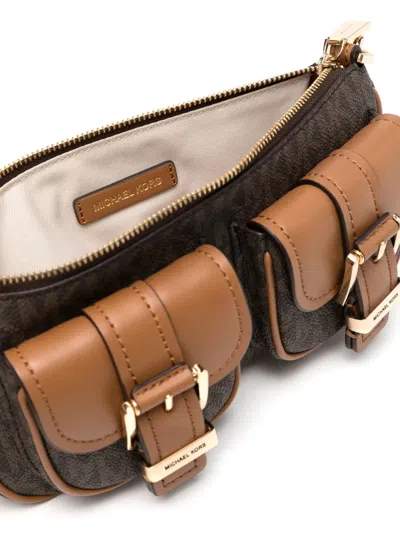 Michael Kors Zoe Shoulder Bag Printed Canvas In Braun