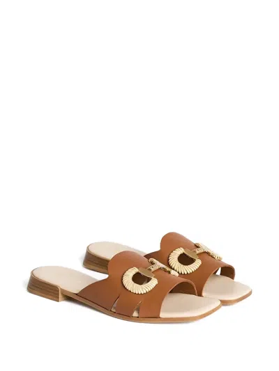 Karl Lagerfeld Leather Slides In Braun