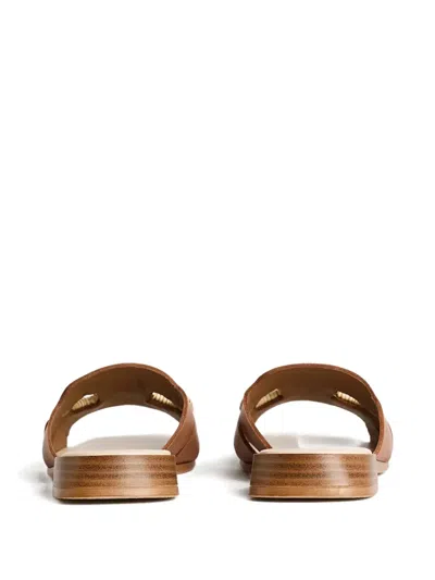 Karl Lagerfeld Leather Slides In Braun