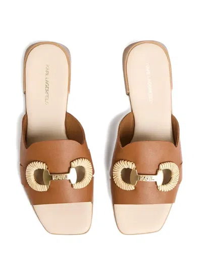 Karl Lagerfeld Leather Slides In Braun