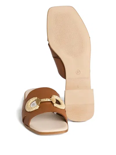 Karl Lagerfeld Leather Slides In Braun