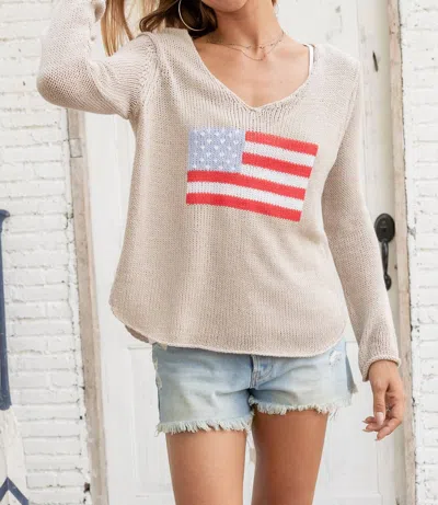 Wooden Ships Flag Tail V-neck Shirt In Khaki In Gray