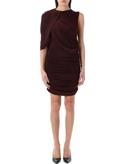 Magda Butrym Asymmetrical Draped Mini Dress In Bordeaux