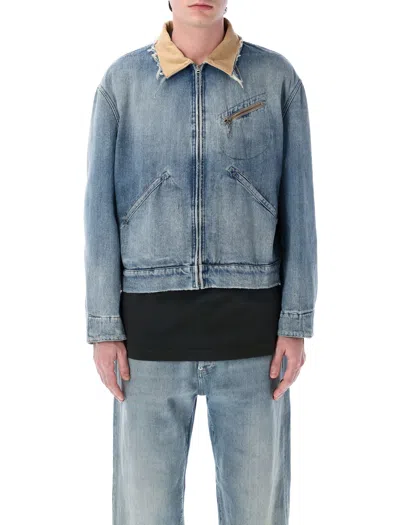 Maison Margiela Frayed Hem Denim Jacket With Contrasting Collar