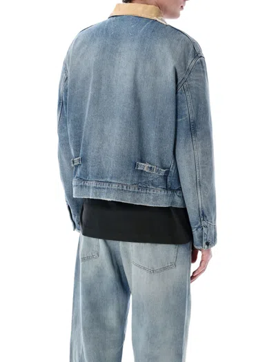 Maison Margiela Frayed Hem Denim Jacket With Contrasting Collar