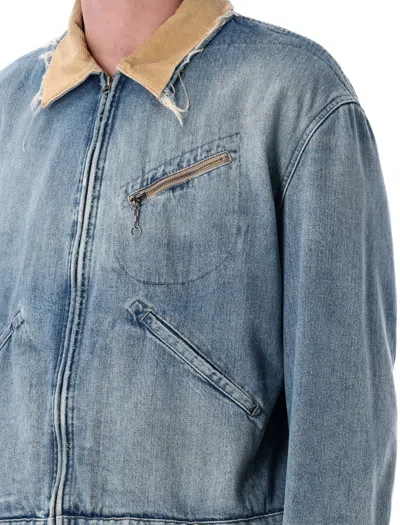 Maison Margiela Frayed Hem Denim Jacket With Contrasting Collar