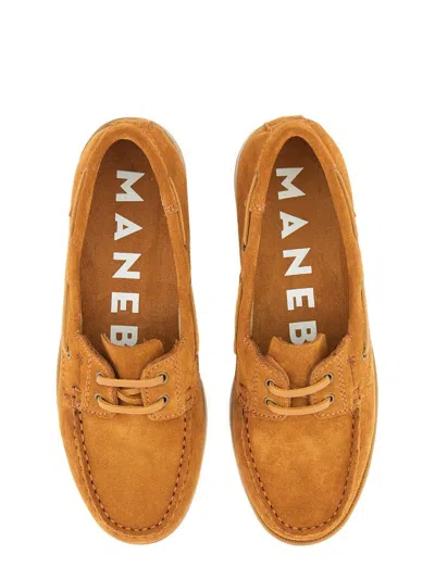 Manebi Leather Boat Moccasin In Brown