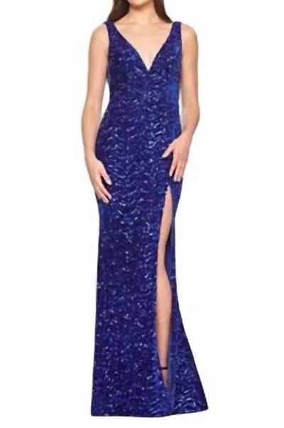 Faviana Velvet Sequin Prom Dress In Blue In Blue