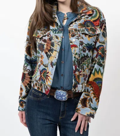 Ivy Jane Print Velvet Jean Jacket In Blue In Blue