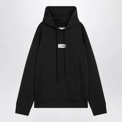 Mm6 Maison Margiela Mm6 By Maison Margiela Emblazoned Black Hoodie With Drawstring And Ribbed Finishes