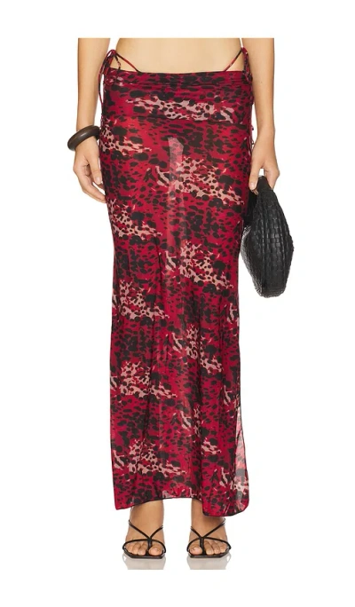 Indah Mickey Printed Maxi With Side Splits & Foldover Waist Panel Skirt In Red