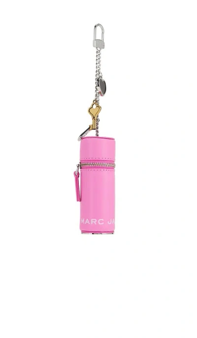 Marc Jacobs The Lipstick Case Charm Pink Keychain With Pendants And Logoed Lipstick Holder In Leather And Brass  In Pink