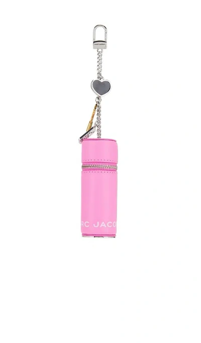 Marc Jacobs The Lipstick Case Charm Pink Keychain With Pendants And Logoed Lipstick Holder In Leather And Brass  In Pink