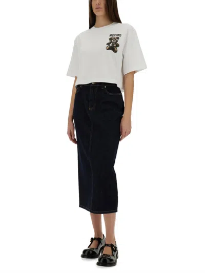 Moschino Cropped T-shirt With Playful Teddy Bear Design