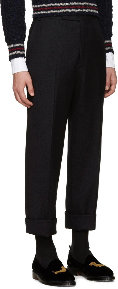 Shop Thom Browne Navy Beltloop Trousers