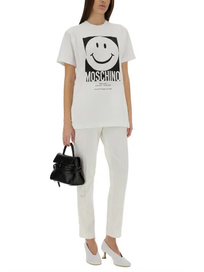 Moschino Crew Neck Smiley Print Graphic T-shirt Straight Hem