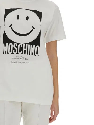 Moschino Crew Neck Smiley Print Graphic T-shirt Straight Hem