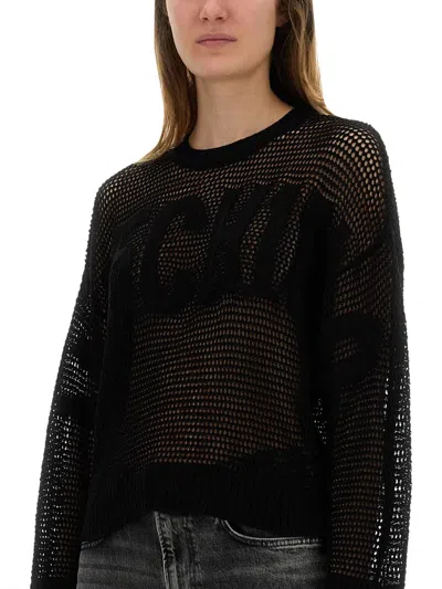 Moschino Logo Mesh Oversize Crew Neck Shirt