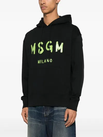 Msgm Relaxed Fit Cotton Hoodie Logo