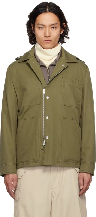 Moncler Guerledan Hooded Cotton Shirt Jacket In Olive Green