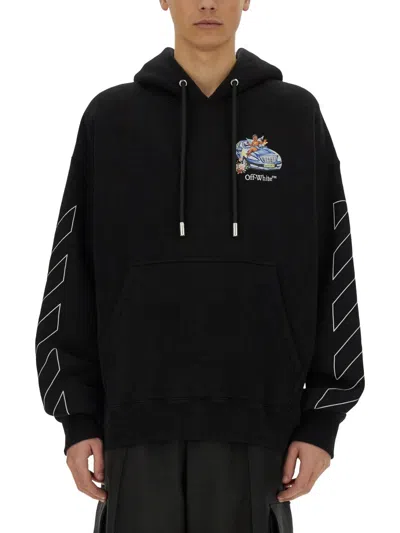 Off-white Oversized Black Hoodie With Graphic Back Design