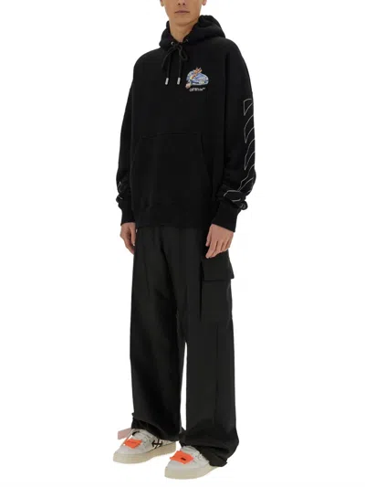 Off-white Oversized Black Hoodie With Graphic Back Design