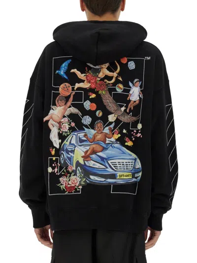 Off-white Oversized Black Hoodie With Graphic Back Design