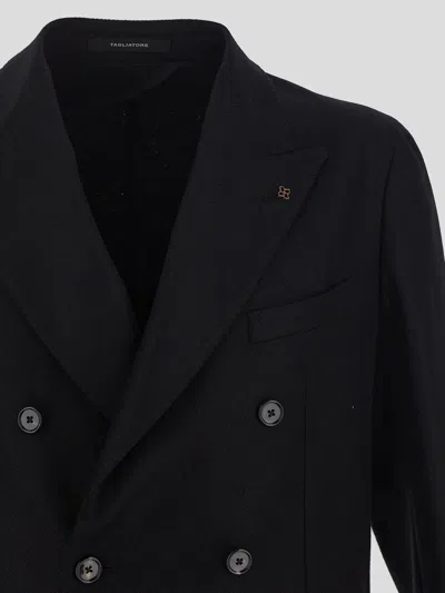 Tagliatore Double-breasted Wool Blend Blazer In Black
