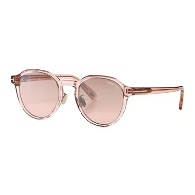 Tom Ford Round Full Rim, With A Transparent Pink Frame And Pink Mirror Lens. In Pink