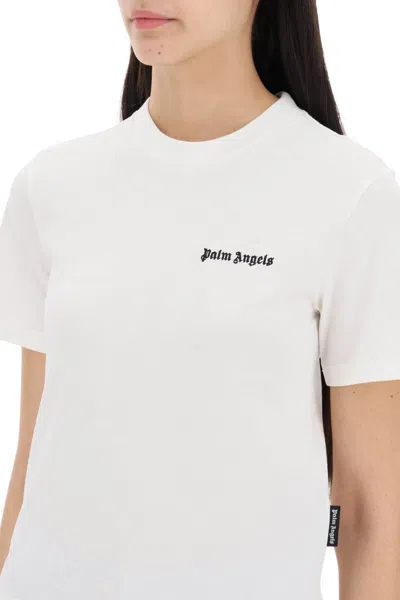 Palm Angels White Fitted Crewneck T-shirt With Emboridered Logo