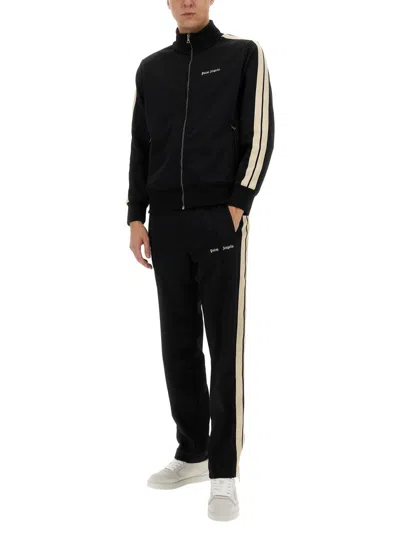 Palm Angels Black High Neck Sweatshirt With Logo Lettering On The Front In Wool Blend Man