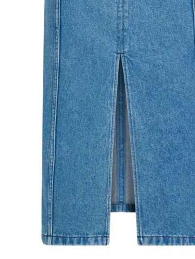 Patou Cotton Denim Belted Midi Skirt Clothing