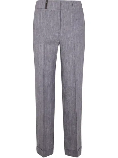 Peserico Pinstripe Linen Canvas Trousers