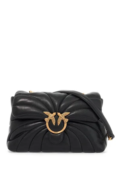 Pinko Quilted Black Calfskin Shoulder Bag With Gold-tone Clasp
