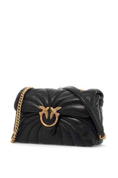 Pinko Quilted Black Calfskin Shoulder Bag With Gold-tone Clasp