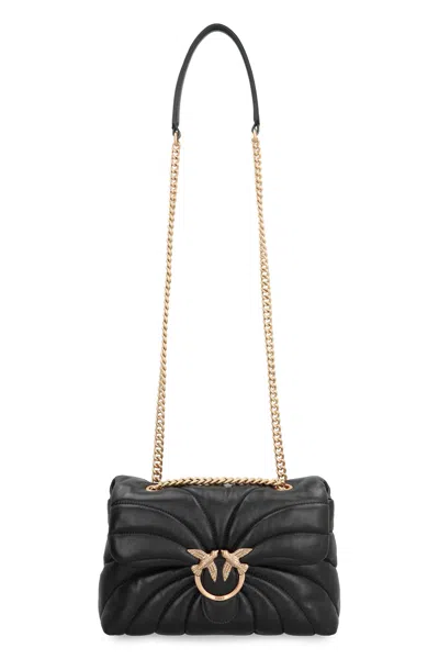 Pinko Quilted Black Calfskin Shoulder Bag With Gold-tone Clasp