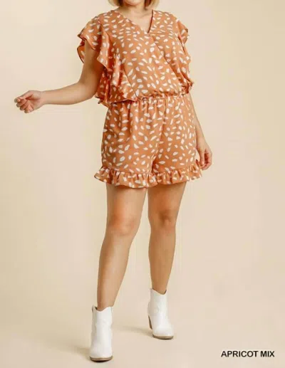 Umgee V-neck Dalmatian Print Romper In Apricot In Beige