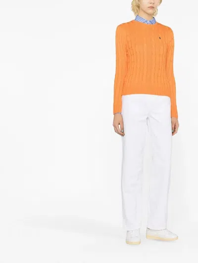 Polo Ralph Lauren Cable Knit Pullover With Ribbed Finish In Orange