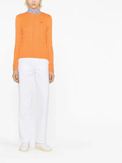 Polo Ralph Lauren Cable Knit Pullover With Ribbed Finish In Orange
