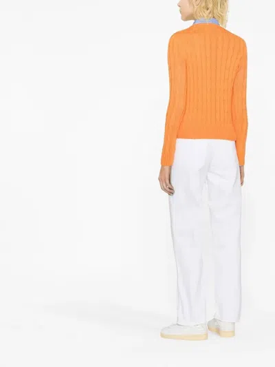 Polo Ralph Lauren Cable Knit Pullover With Ribbed Finish In Orange