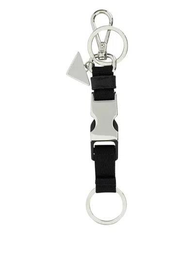 Prada Black Keychain With Snap Buckle Men