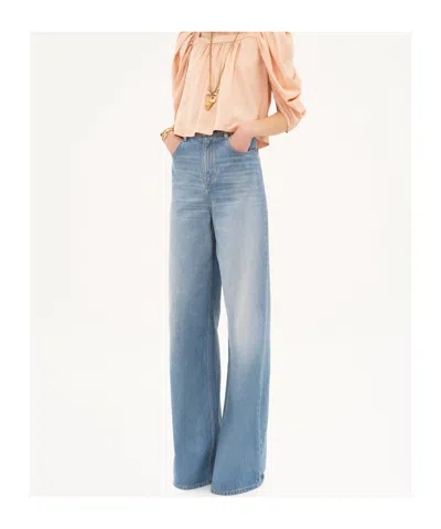 Chloé Paneled Rigid High-rise Wide-leg Jeans In Light Wash