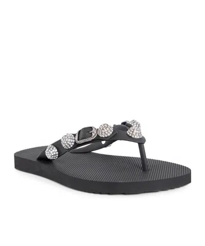 Balenciaga Women Black Rubber Cagole Thong Slippers In Multi