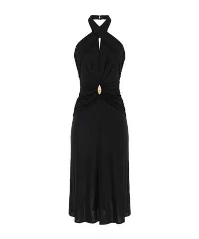 Elisabetta Franchi Lightweight Jersey Dress With Crossover Neckline In Black